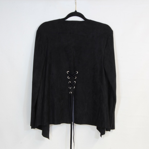 The Pyramid Collection Black Open Front Lace Up Shoulder& Back Cardigan Sweater - Picture 4 of 6